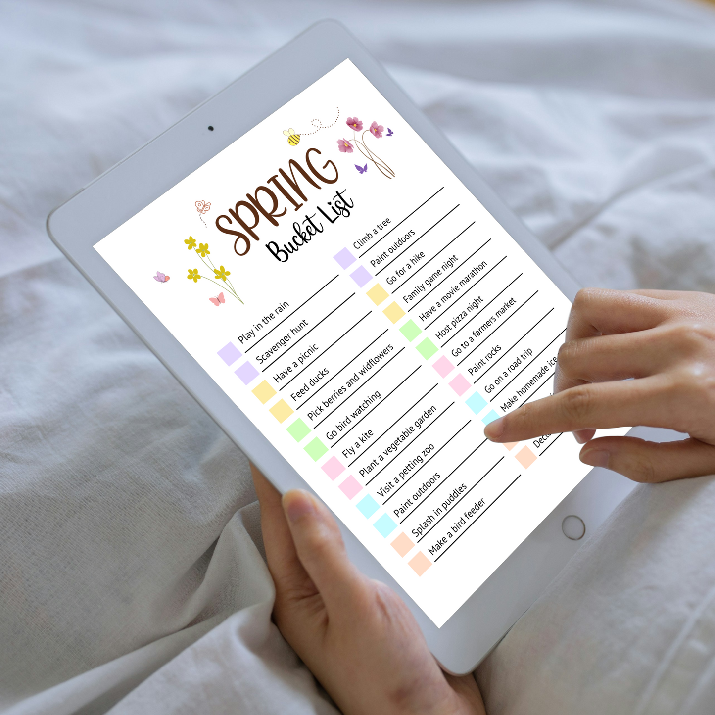Editable Spring Bucket List, Printable Spring Activities Kids & Adults