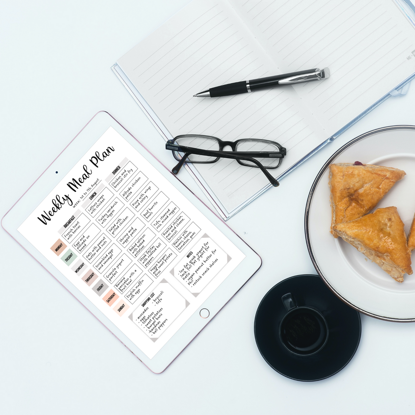 Printable Weekly Meal Planner, Editable Family Menu Digital Planner