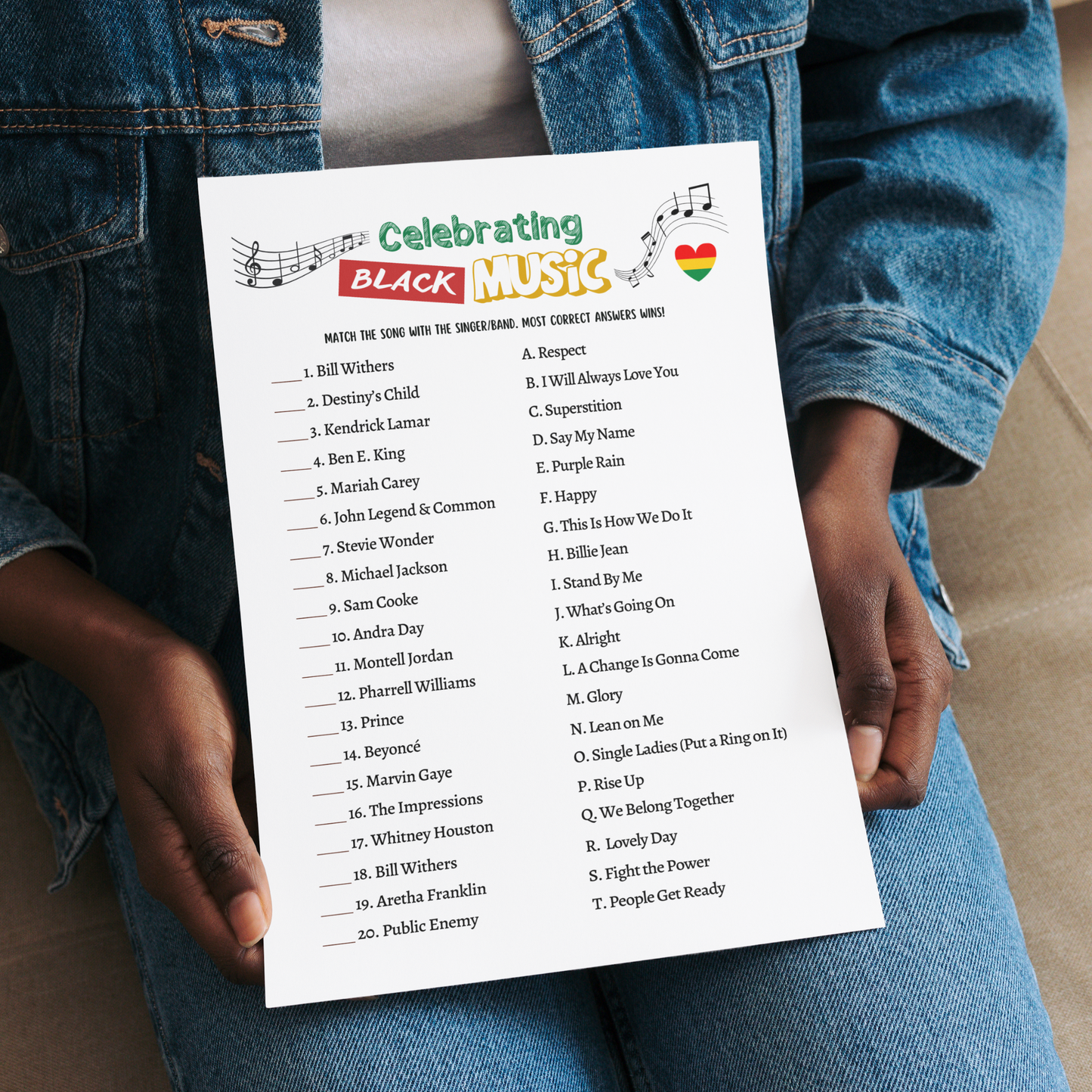 Black History Month Music Trivia Game Printable African American Party Activity