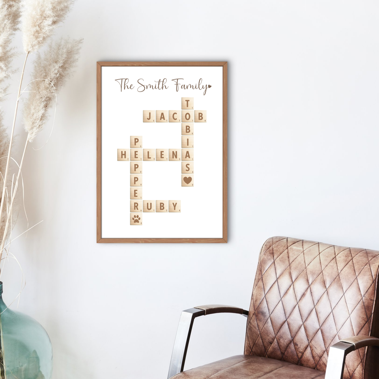 Custom Family Name Sign Printable, Personalized Crossword Scrabble Letter Tile Puzzle Gift
