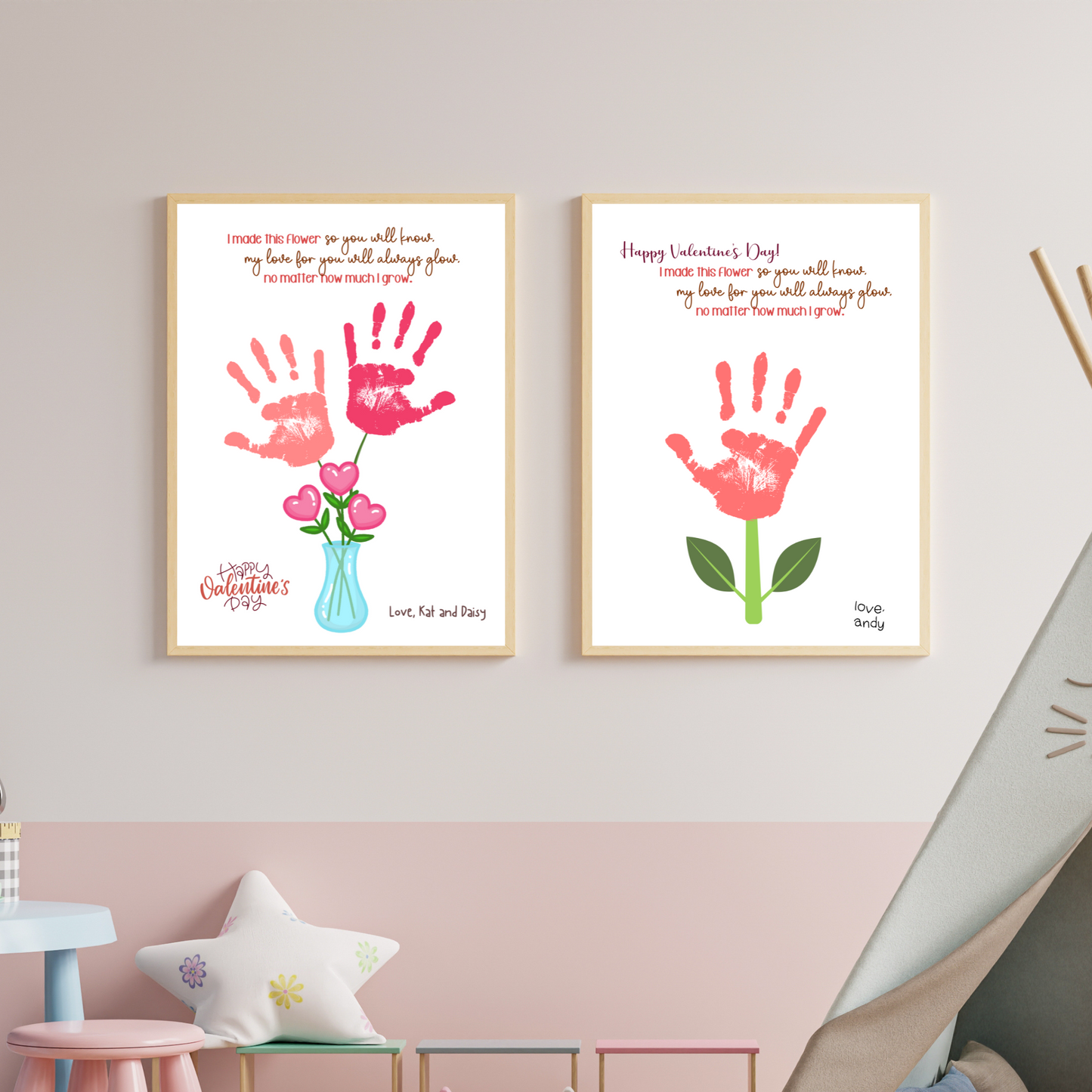 Valentine’s Day Handprint Craft Printable, Flower DIY Art Activity for Kids
