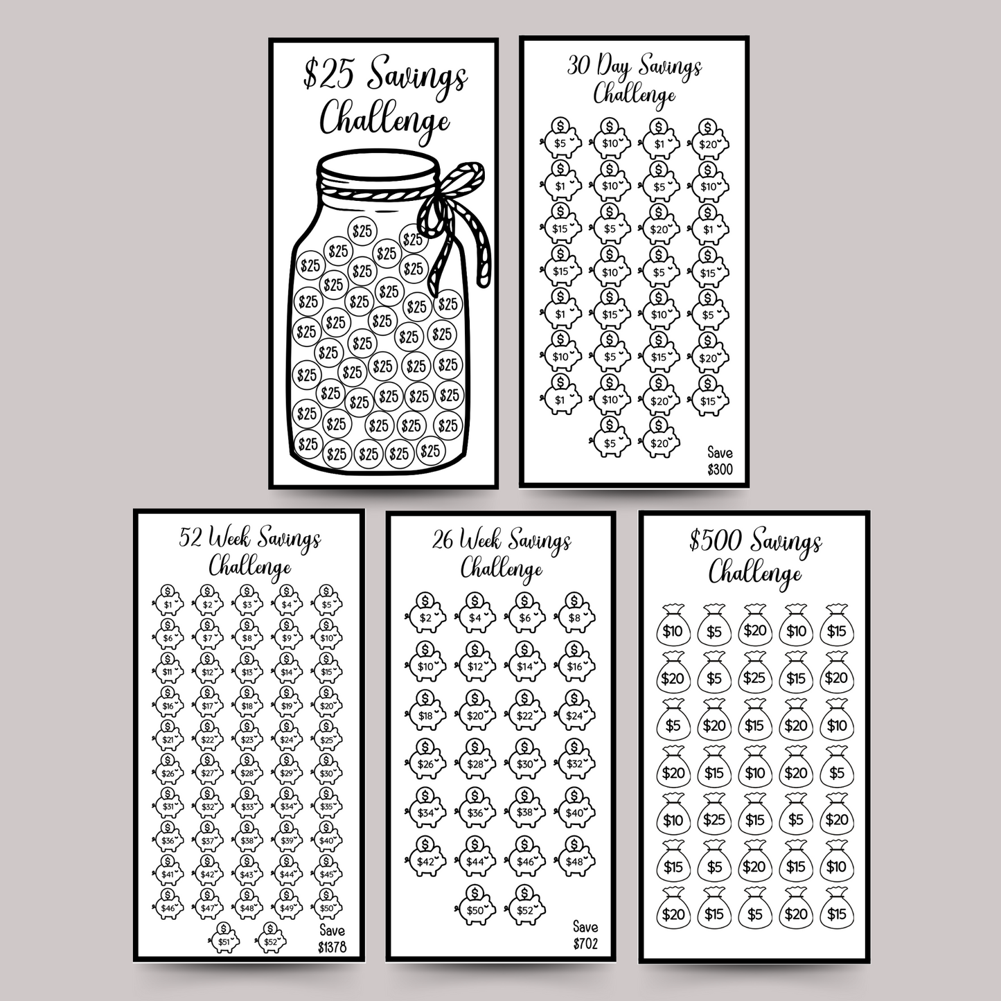 Mini Money Savings Challenge Tracker Printable, A6 Budget Binders Envelope Insert