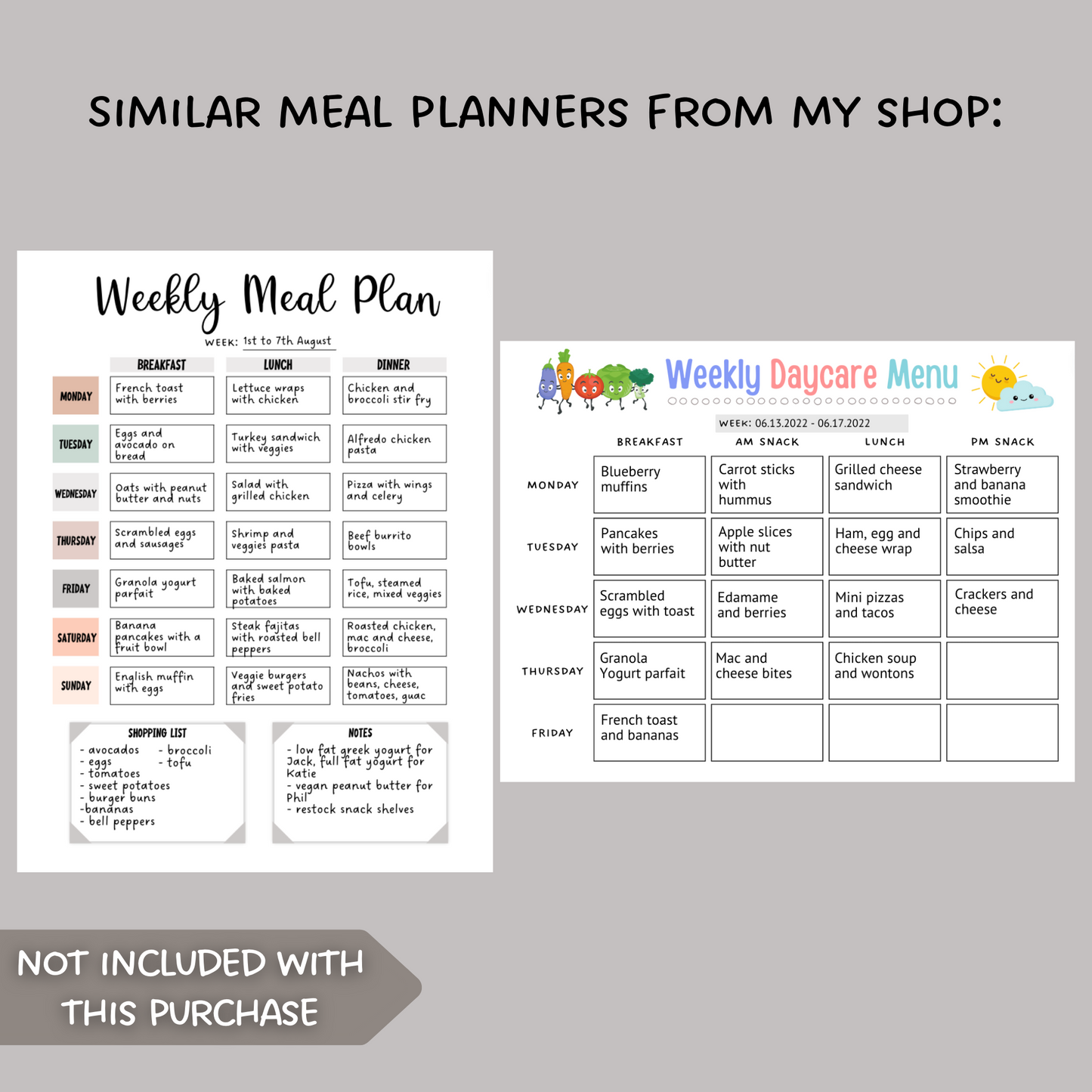 School Lunch Meal Planner Printable, Editable Lunch Menu Kids