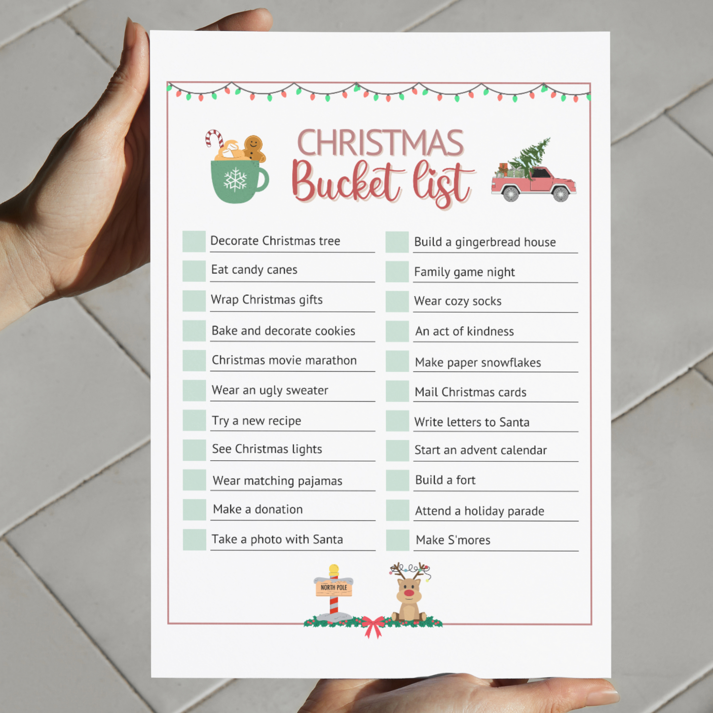 Christmas Bucket List Editable & Printable, Xmas Holiday Family Activity