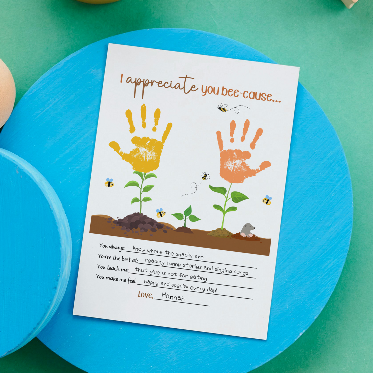 Teacher Appreciation Handprint Craft Kids Printable, DIY Gift Keepsake Art for Pre-K Kindergarten Preschool Children