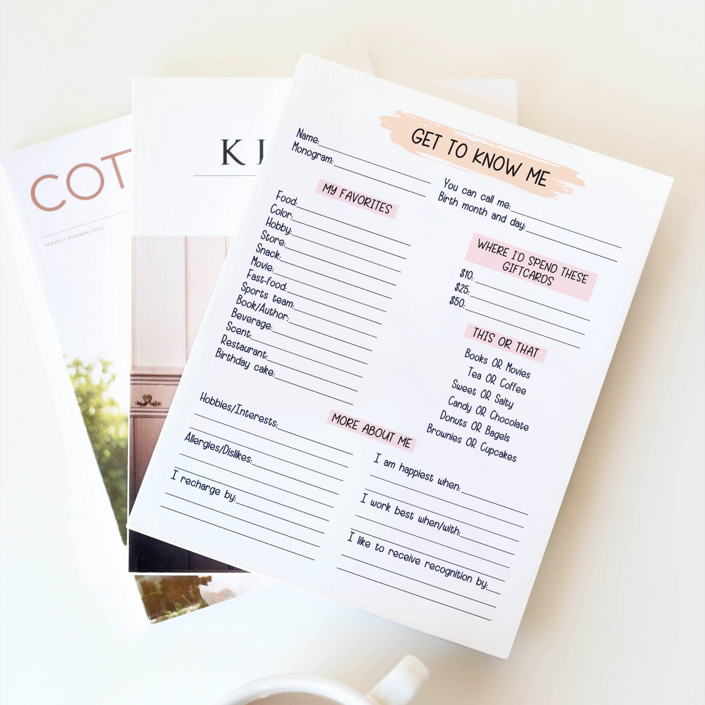 Coworker Questions Printable, All About Me Employee Survey