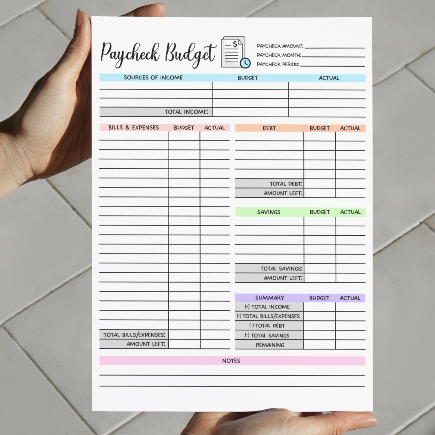 Paycheck Budget Overview Planner Printable, Minimalist Budget Tracker