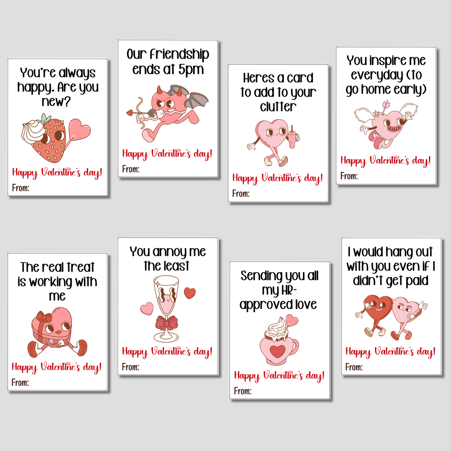 Funny Coworker Valentine's Day Retro Cards Printable, Workplace Office Party Gift for Colleague Staff Boss Employee