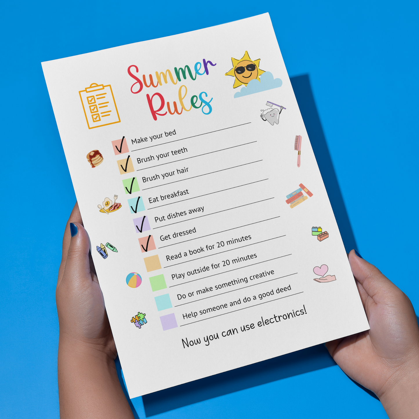 Editable Summer Rules For Kids, Printable Daily Checklist