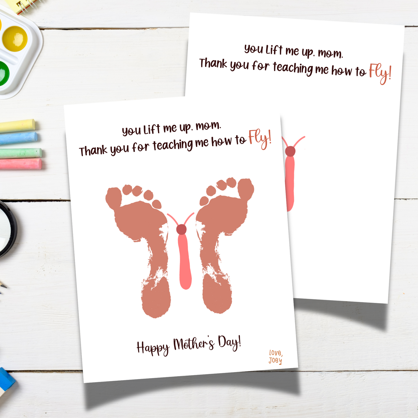 Mothers Day Footprint Butterfly Craft for Kids Printable, Card Art Mom Birthday Gift