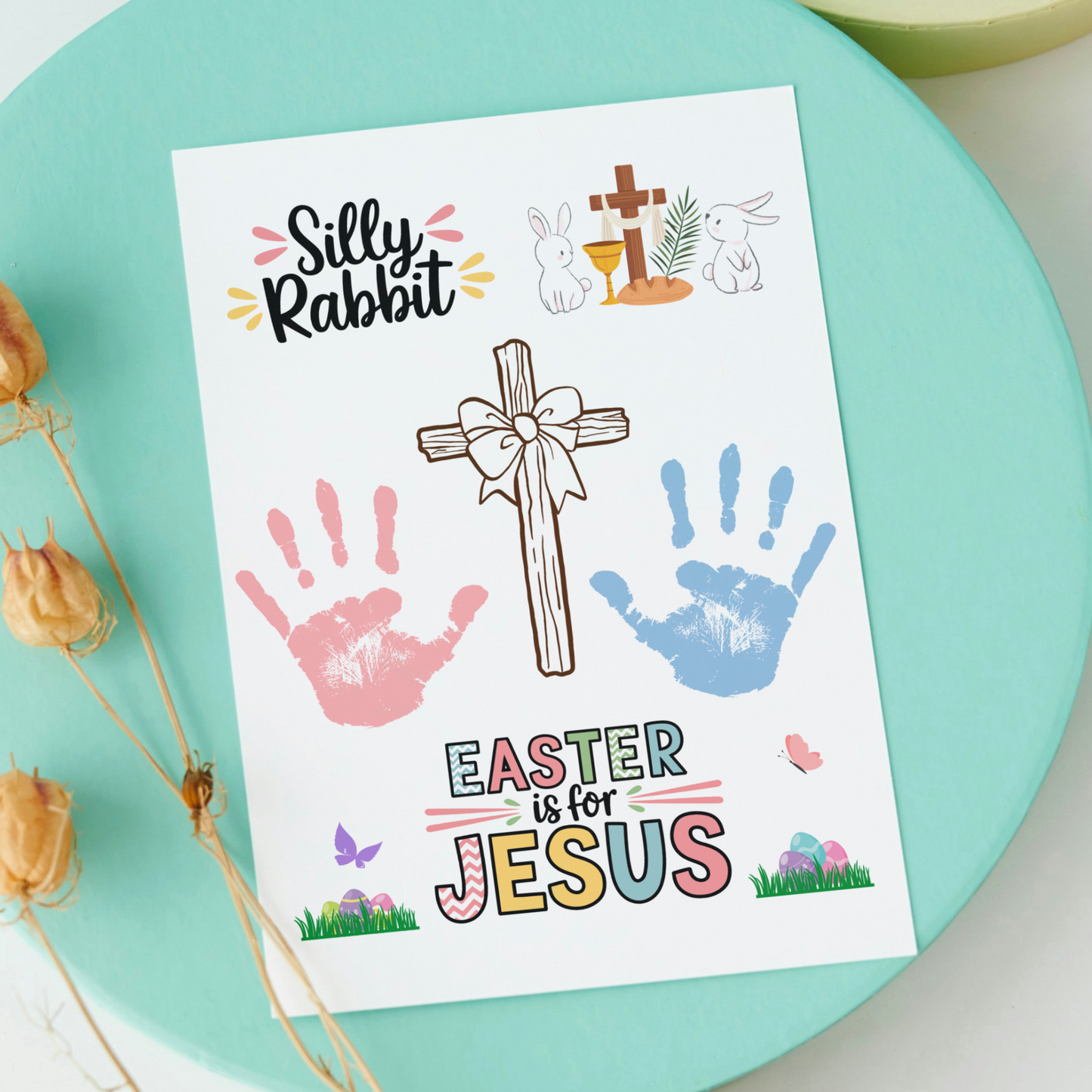 Easter Handprint Craft Printable, Christian DIY Religious Art for Kids Sunday School Preschool Toddler Newborn Activity