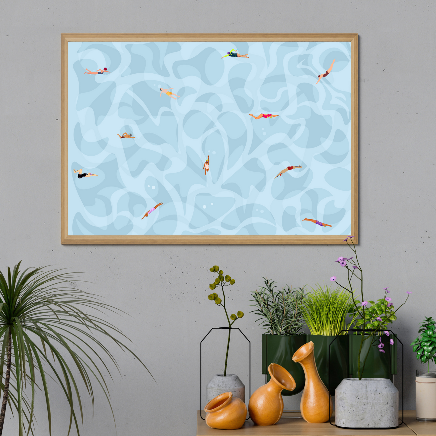 Tiny People Swimming Art Printable Swimmer Poster