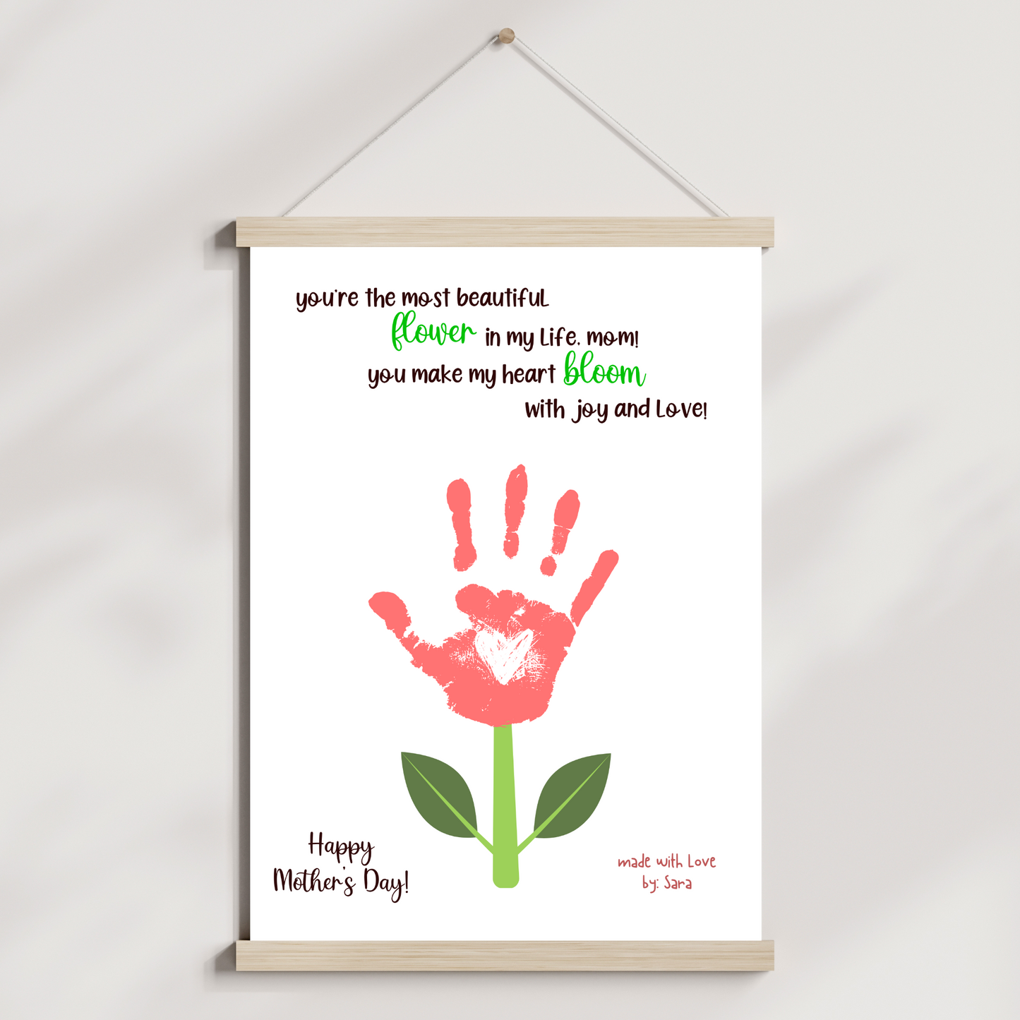Mothers Day Handprint Flower Craft for Kids Printable, Art Activity Mom Birthday Gift