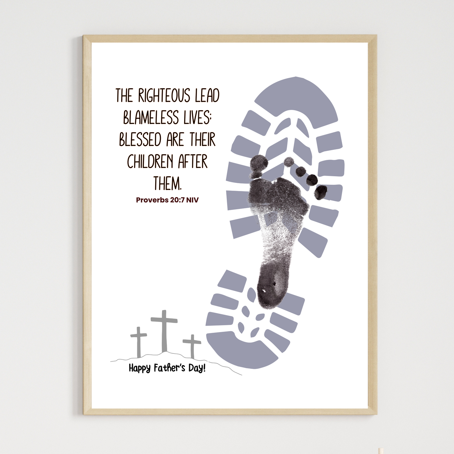 Fathers Day Bible Verse Craft Kids Printable, DIY Footprint Card Feet Art Sunday School Activity Gift for Dad Grandpa from Christian Toddler