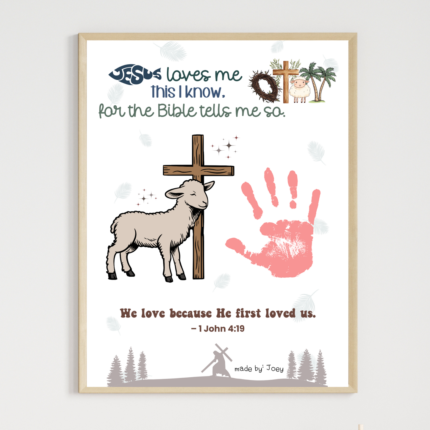 Easter Handprint Craft Printable, Personalized Gift DIY Religious Christian Keepsake Art for Kids Sunday School Church Activity