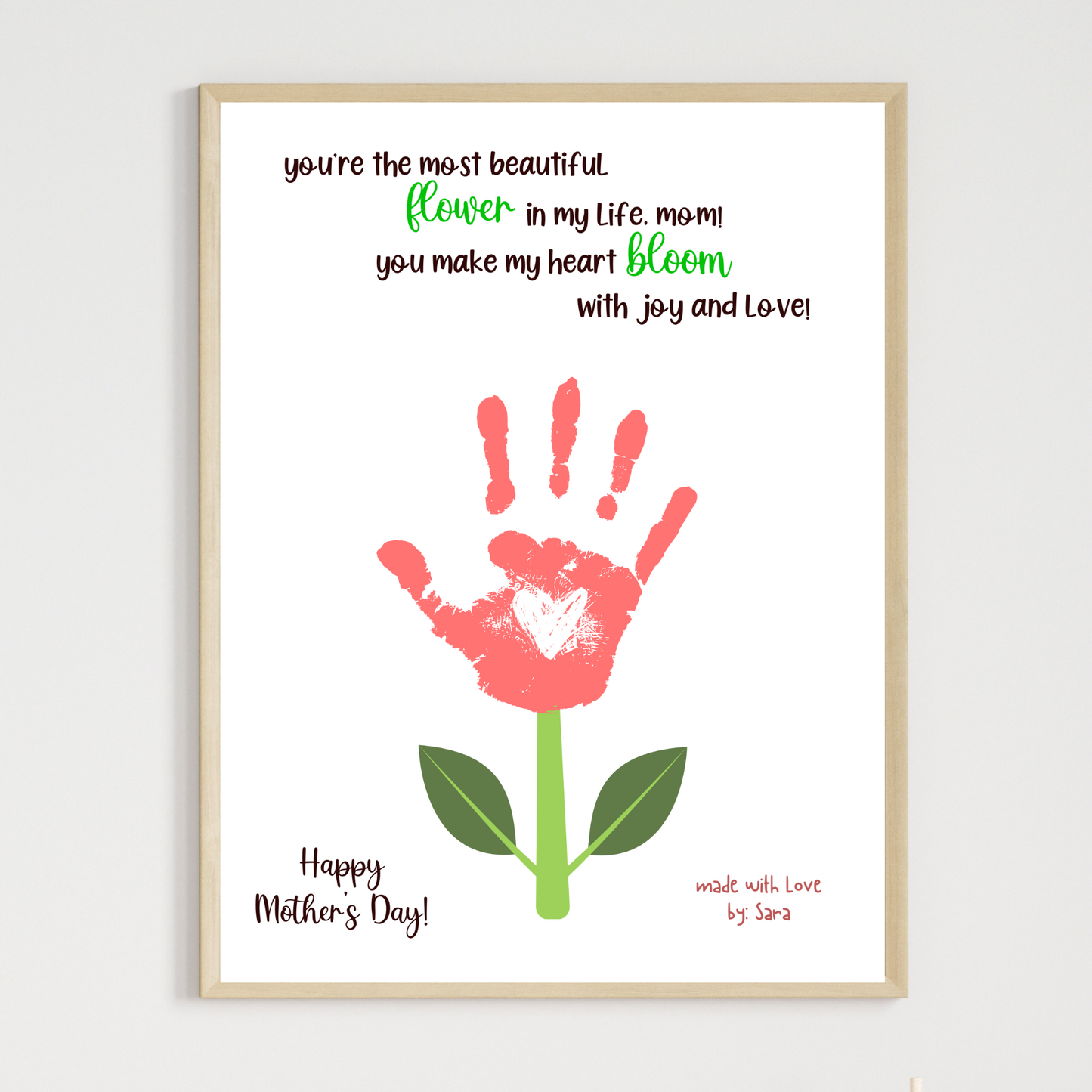 Mothers Day Handprint Flower Craft for Kids Printable, Art Activity Mom Birthday Gift