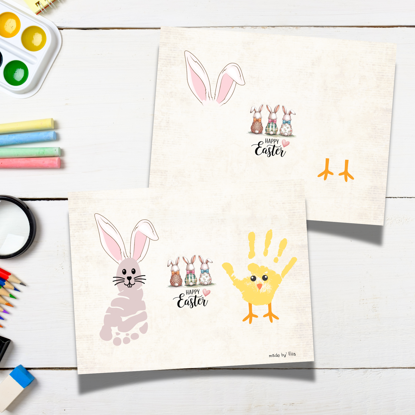 Bunny Chick Easter Handprint Footprint Craft for Kids Printable, DIY Card Spring Art Activity Keepsake Personalized Gift from Baby Toddler
