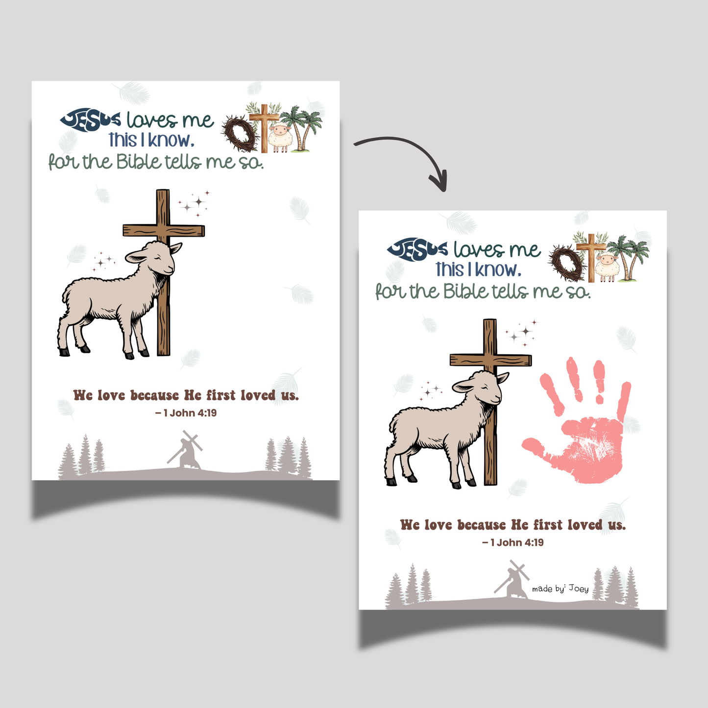 Easter Handprint Craft Printable, Personalized Gift DIY Religious Christian Keepsake Art for Kids Sunday School Church Activity