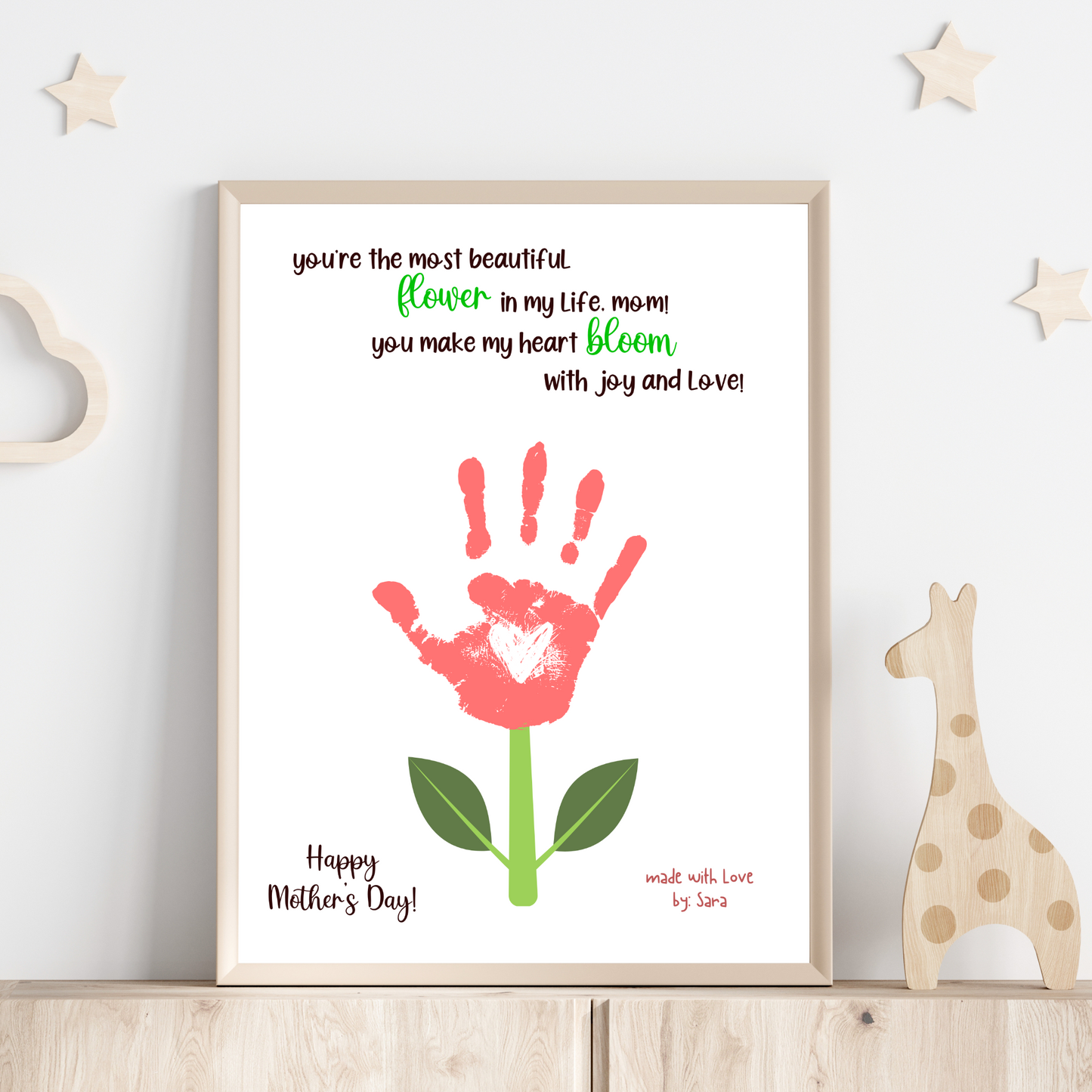 Mothers Day Handprint Flower Craft for Kids Printable, Art Activity Mom Birthday Gift