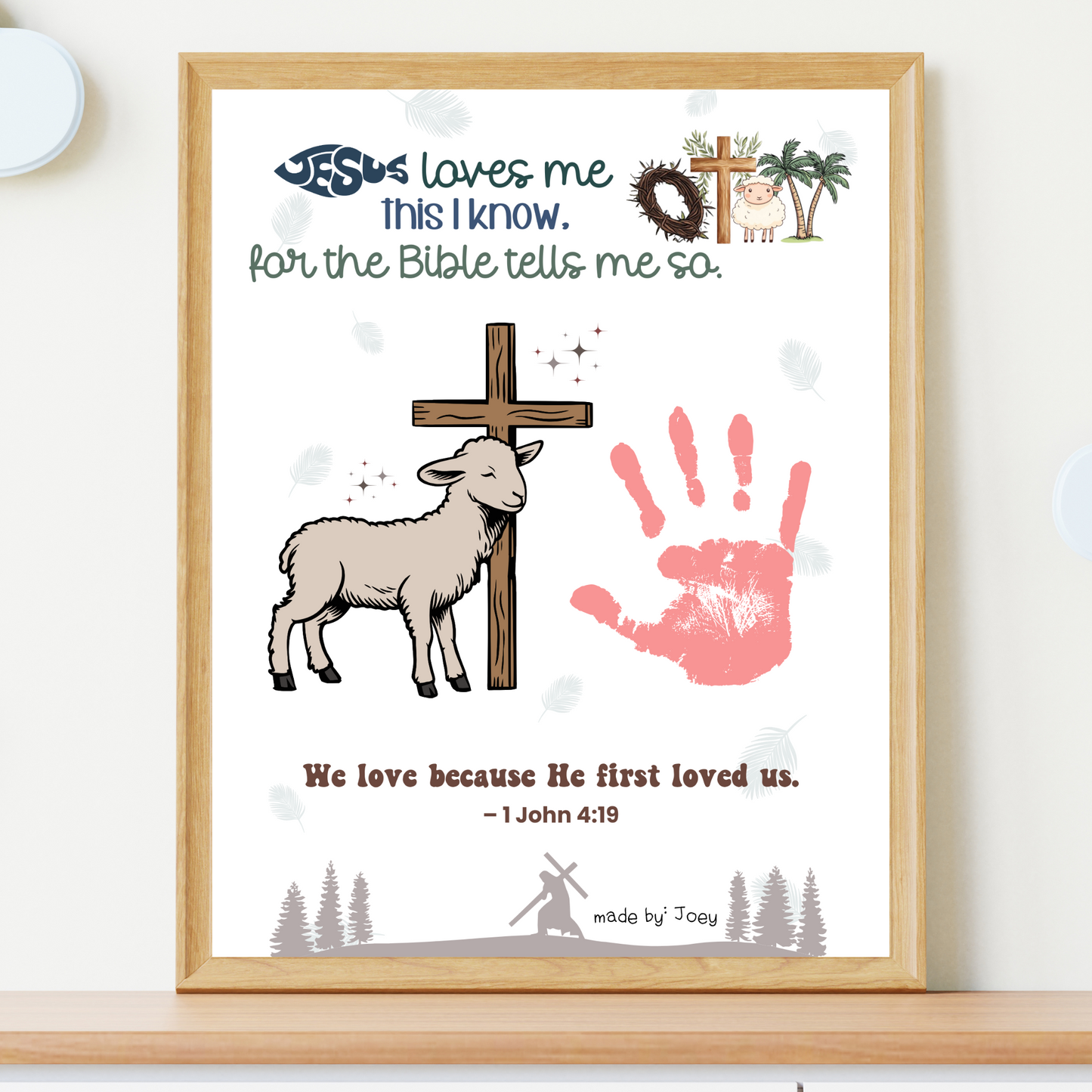 Easter Handprint Craft Printable, Personalized Gift DIY Religious Christian Keepsake Art for Kids Sunday School Church Activity
