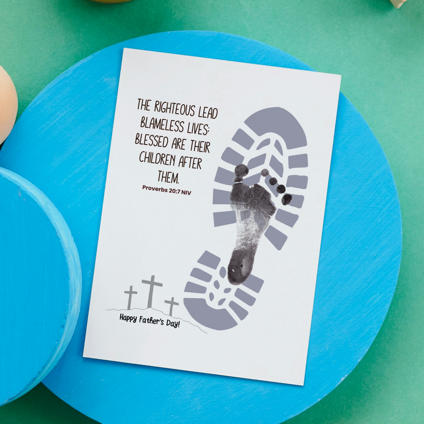 Fathers Day Bible Verse Craft Kids Printable, DIY Footprint Card Feet Art Sunday School Activity Gift for Dad Grandpa from Christian Toddler