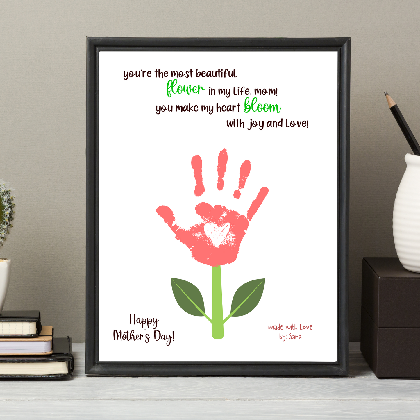 Mothers Day Handprint Flower Craft for Kids Printable, Art Activity Mom Birthday Gift