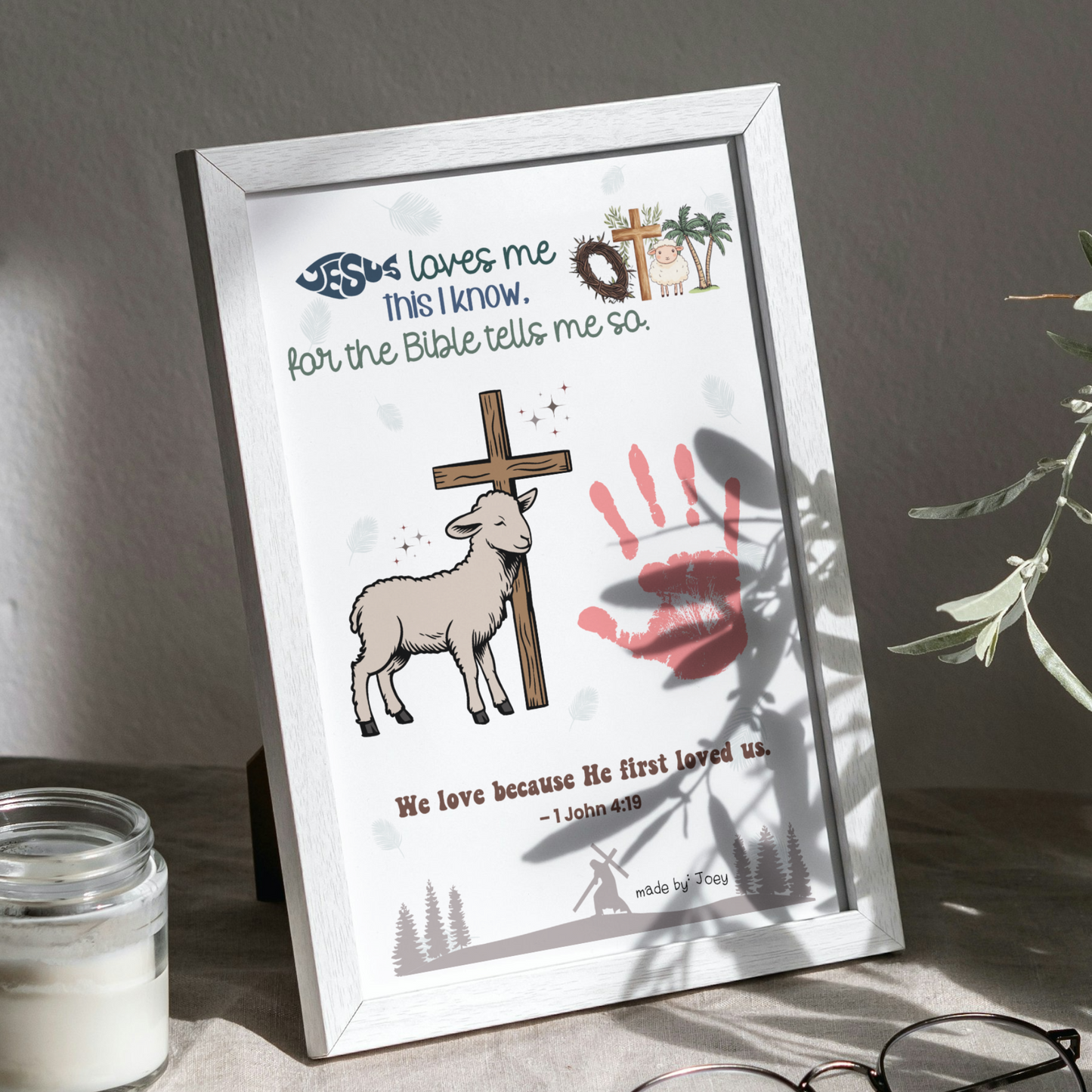 Easter Handprint Craft Printable, Personalized Gift DIY Religious Christian Keepsake Art for Kids Sunday School Church Activity