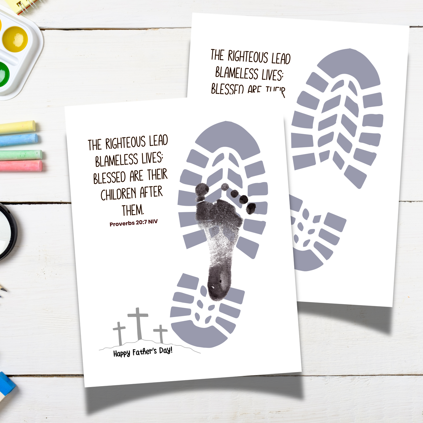 Fathers Day Bible Verse Craft Kids Printable, DIY Footprint Card Feet Art Sunday School Activity Gift for Dad Grandpa from Christian Toddler