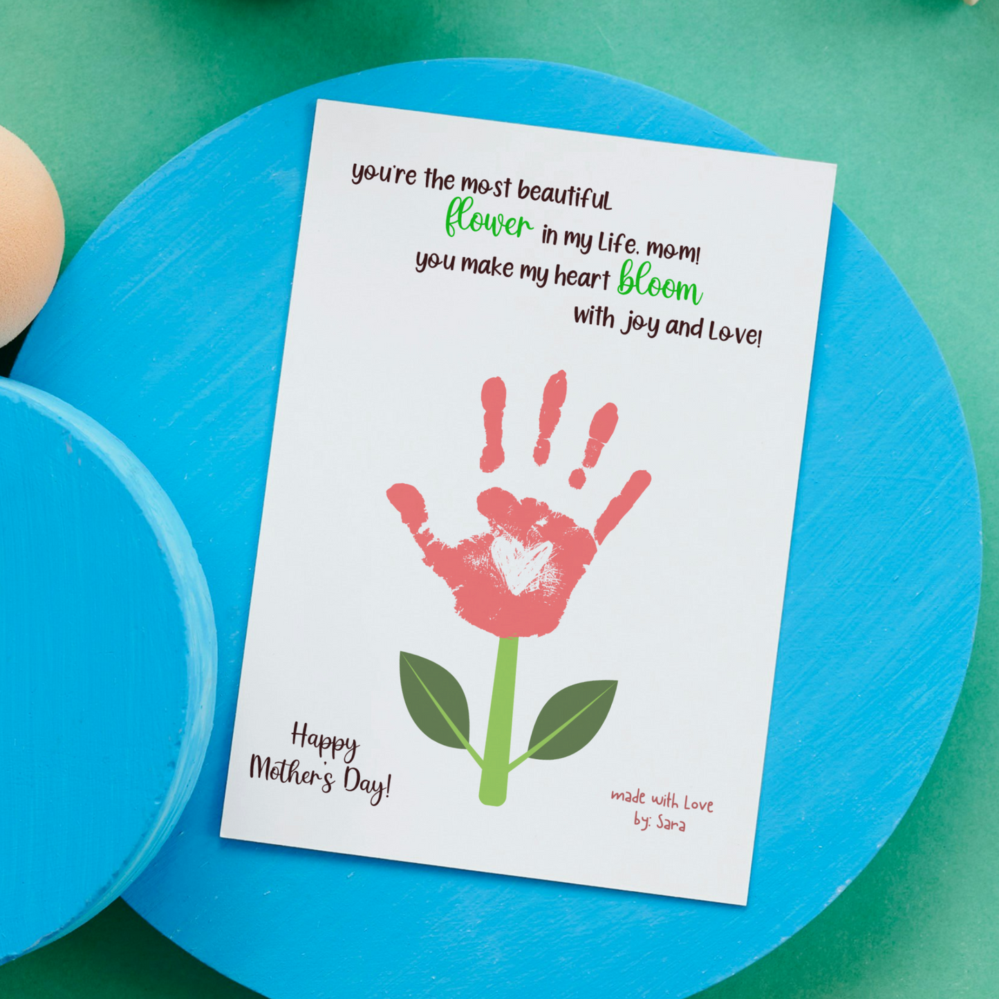 Mothers Day Handprint Flower Craft for Kids Printable, Art Activity Mom Birthday Gift