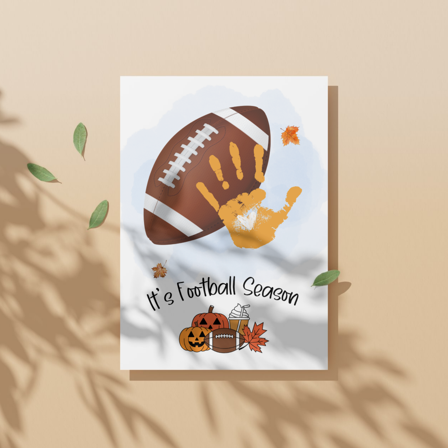 Football Handprint Craft Printable Fall Activity DIY Sports Footprint Art for Kids