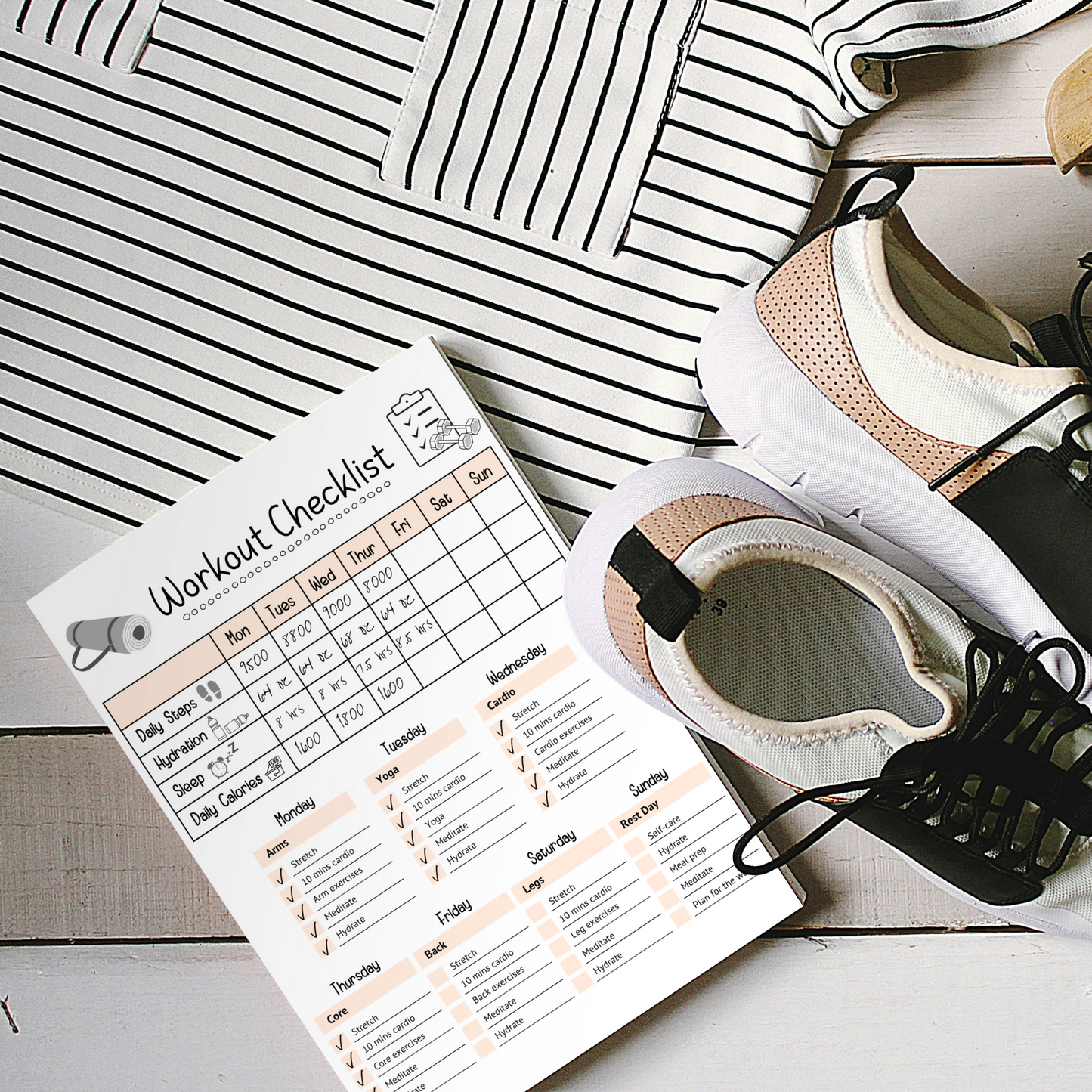 Editable Workout Checklist, Printable Daily Exercise Gym Log Planner