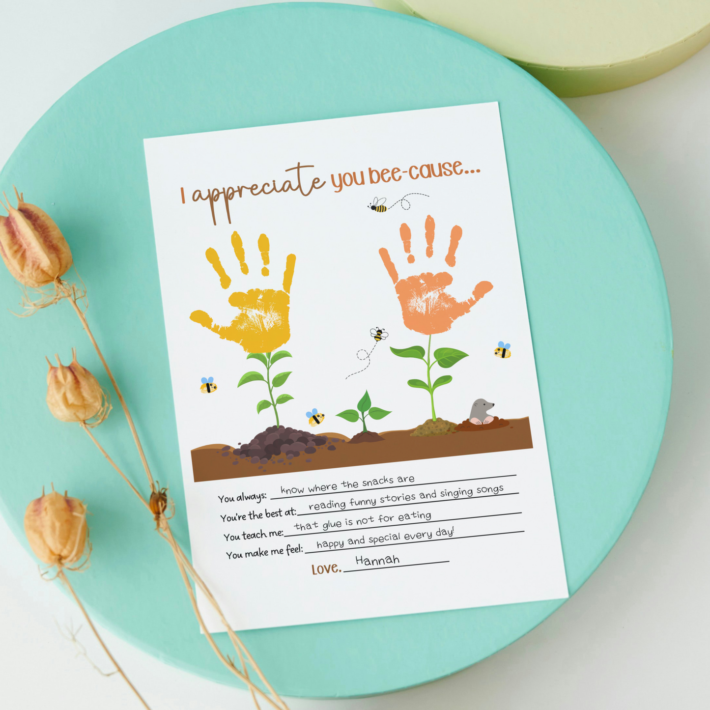 Teacher Appreciation Handprint Craft Kids Printable, DIY Gift Keepsake Art for Pre-K Kindergarten Preschool Children