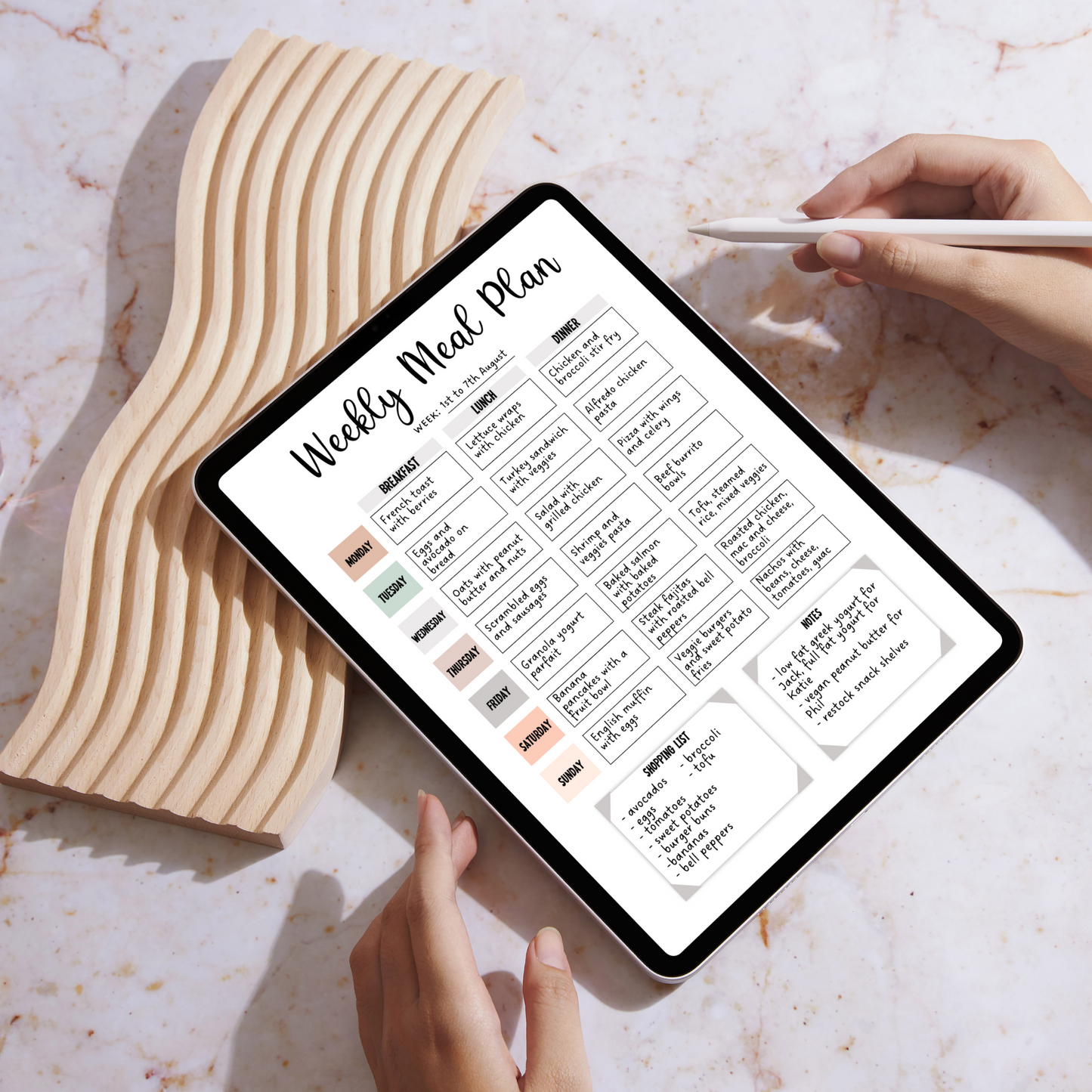 Printable Weekly Meal Planner, Editable Family Menu Digital Planner
