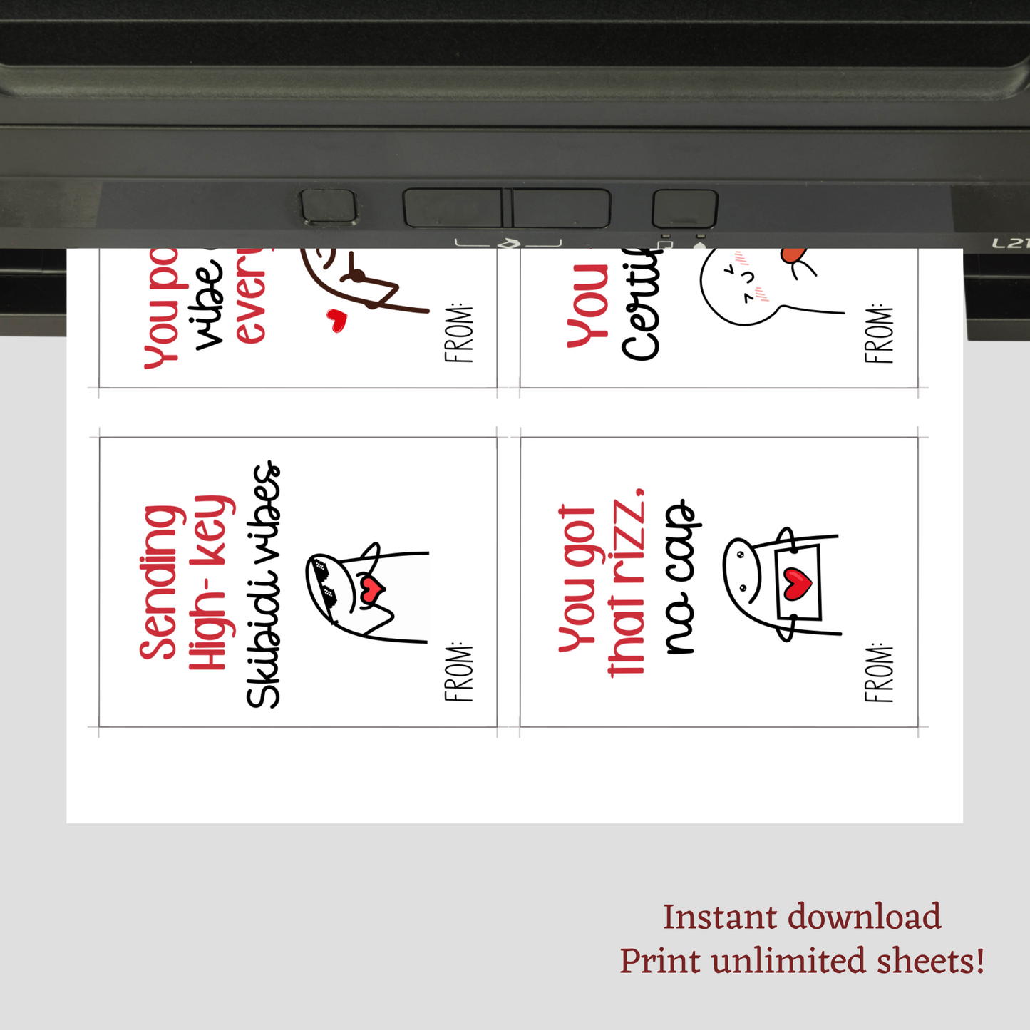 Slang Valentine's Day Cards Printable, Funny Classroom School Gifts