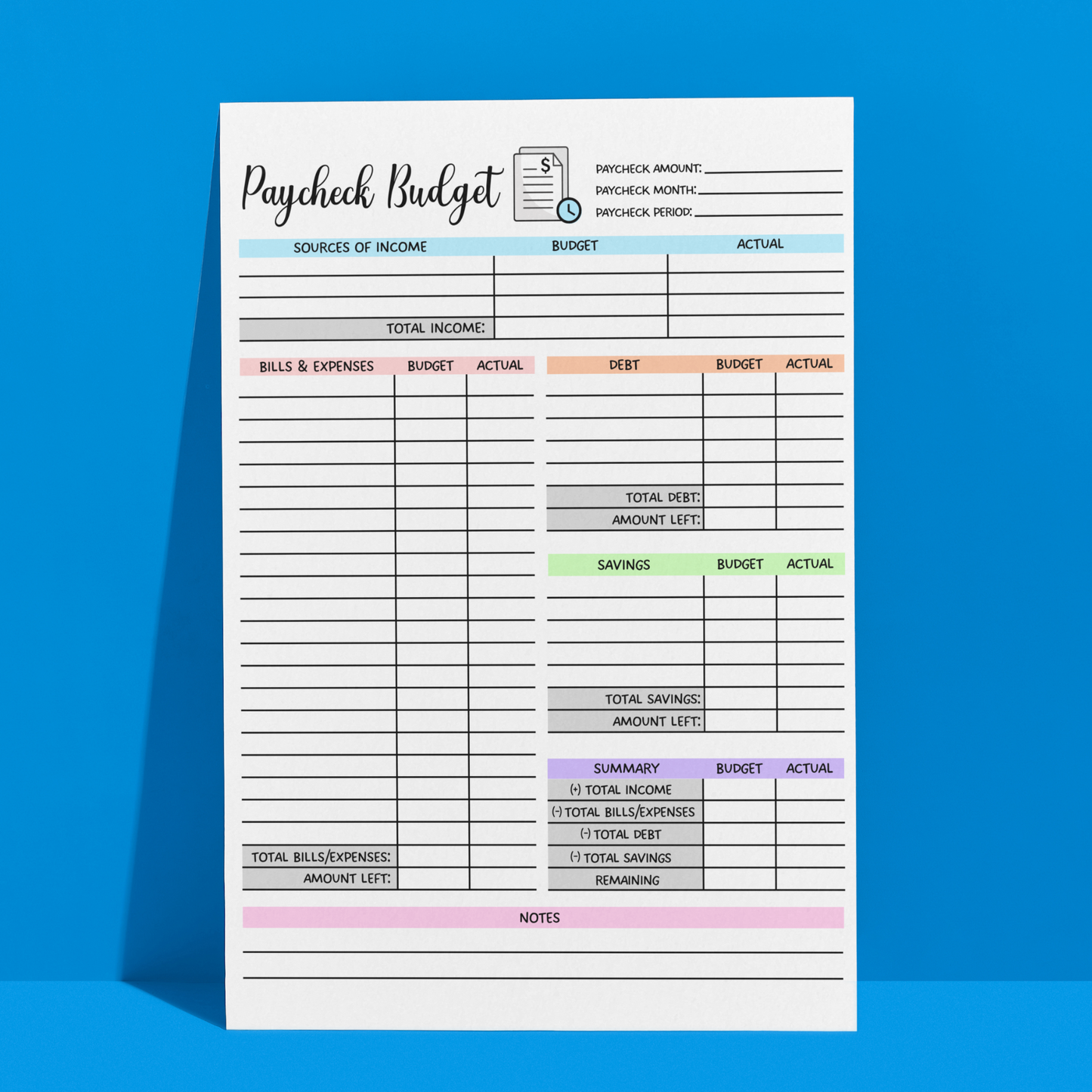 Paycheck Budget Overview Planner Printable, Minimalist Budget Tracker