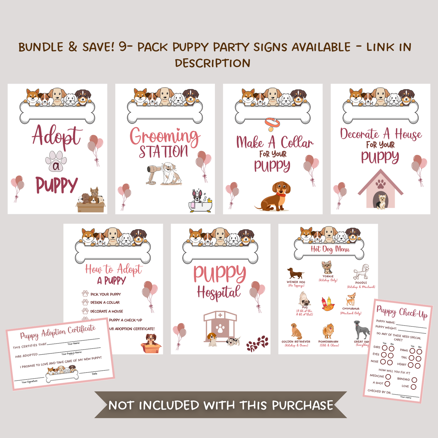 Hot Dog Bar Menu Sign Printable, Puppy Dog Birthday Party Decorations