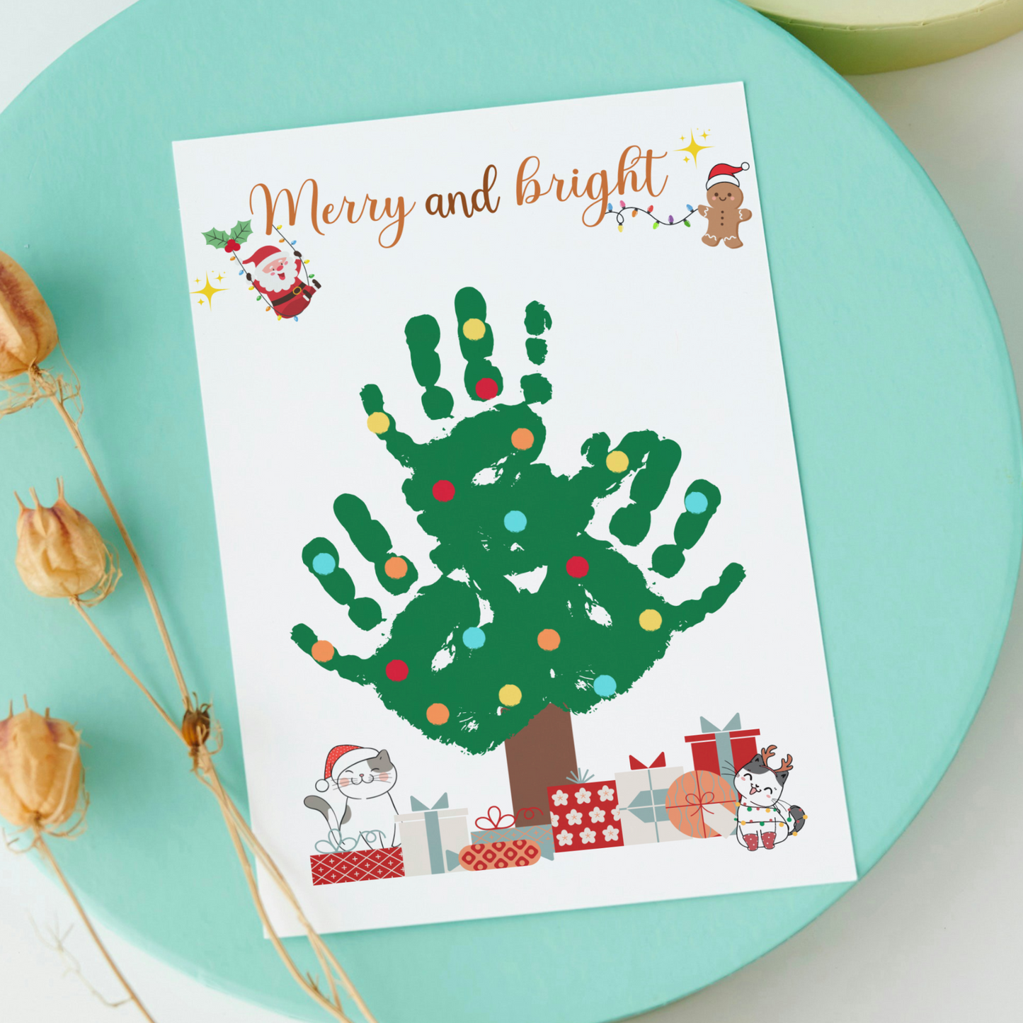 Christmas Tree Handprint Craft Printable, DIY Holiday Art Activity Baby Toddler Kids Preschool Daycare Kindergarten