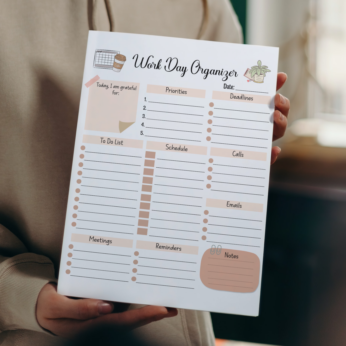 Work Day Organizer Editable Fillable, Printable Daily Digital Planner