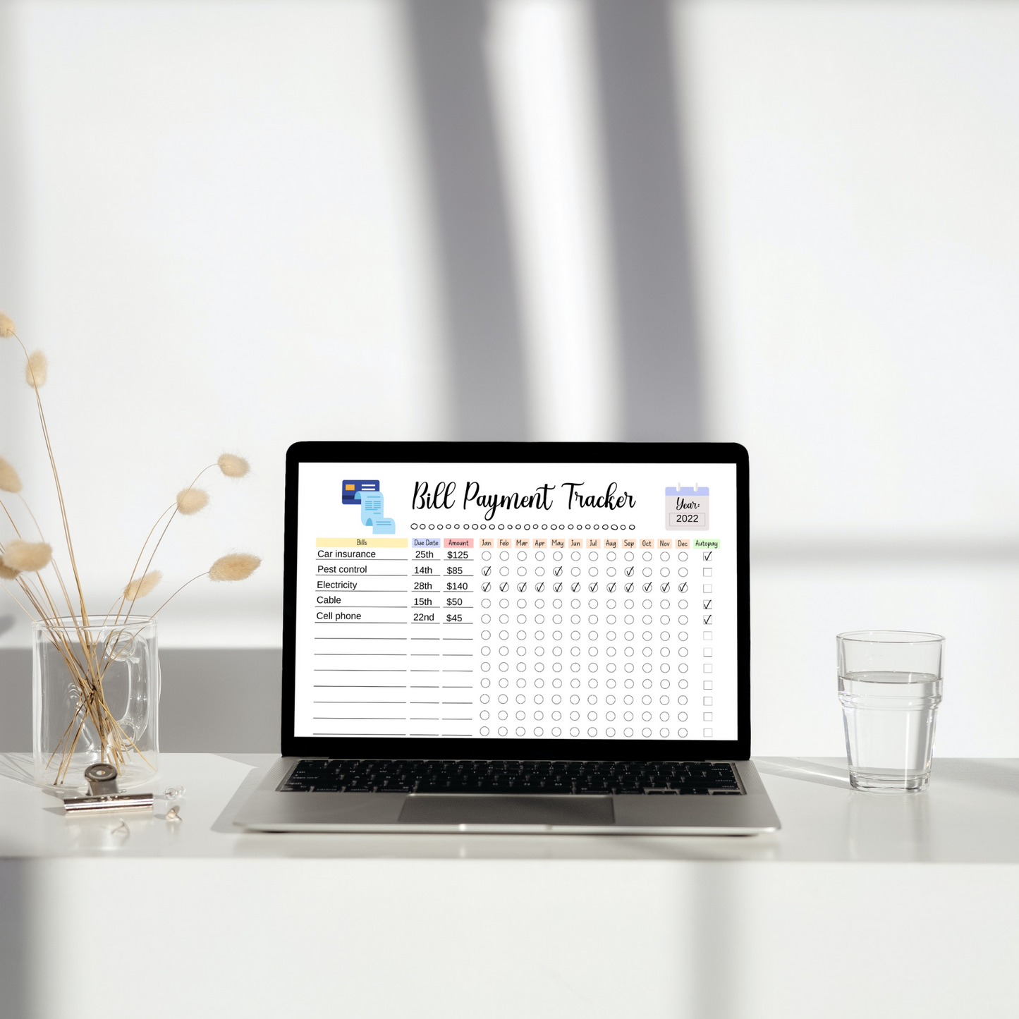 Editable Yearly Bill Tracker, Printable Monthly Bill Planner Payment Log