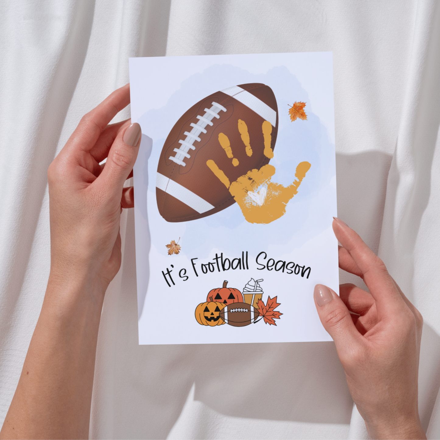 Football Handprint Craft Printable Fall Activity DIY Sports Footprint Art for Kids