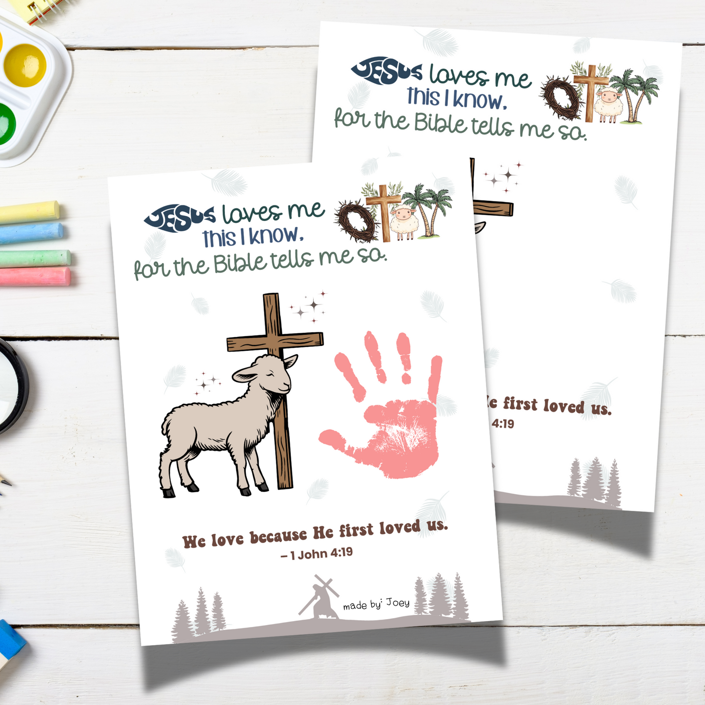 Easter Handprint Craft Printable, Personalized Gift DIY Religious Christian Keepsake Art for Kids Sunday School Church Activity