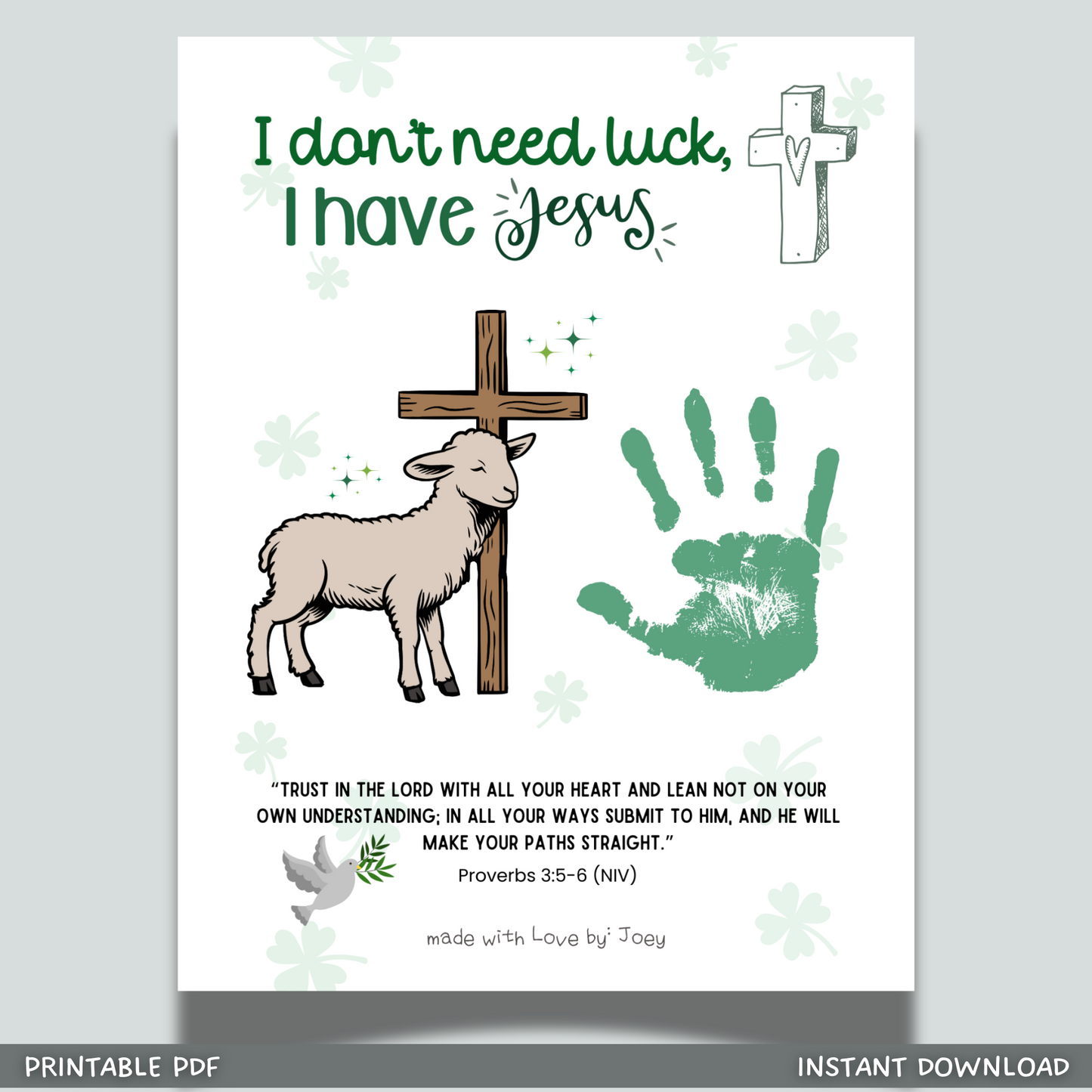 St Patricks Day Christian Bible Scripture Handprint Craft Printable, DIY March Jesus Art Keepsake for Sunday School Church Kids Activity