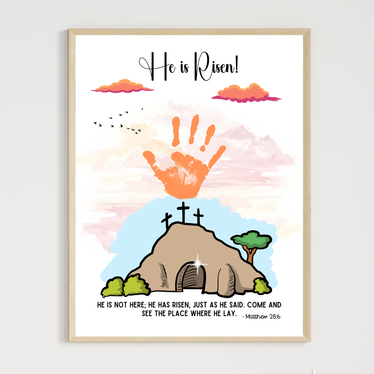 He is Risen Easter Handprint Craft Printable, Resurrection DIY Religious Christian Art for Kids Sunday School Preschool Activity