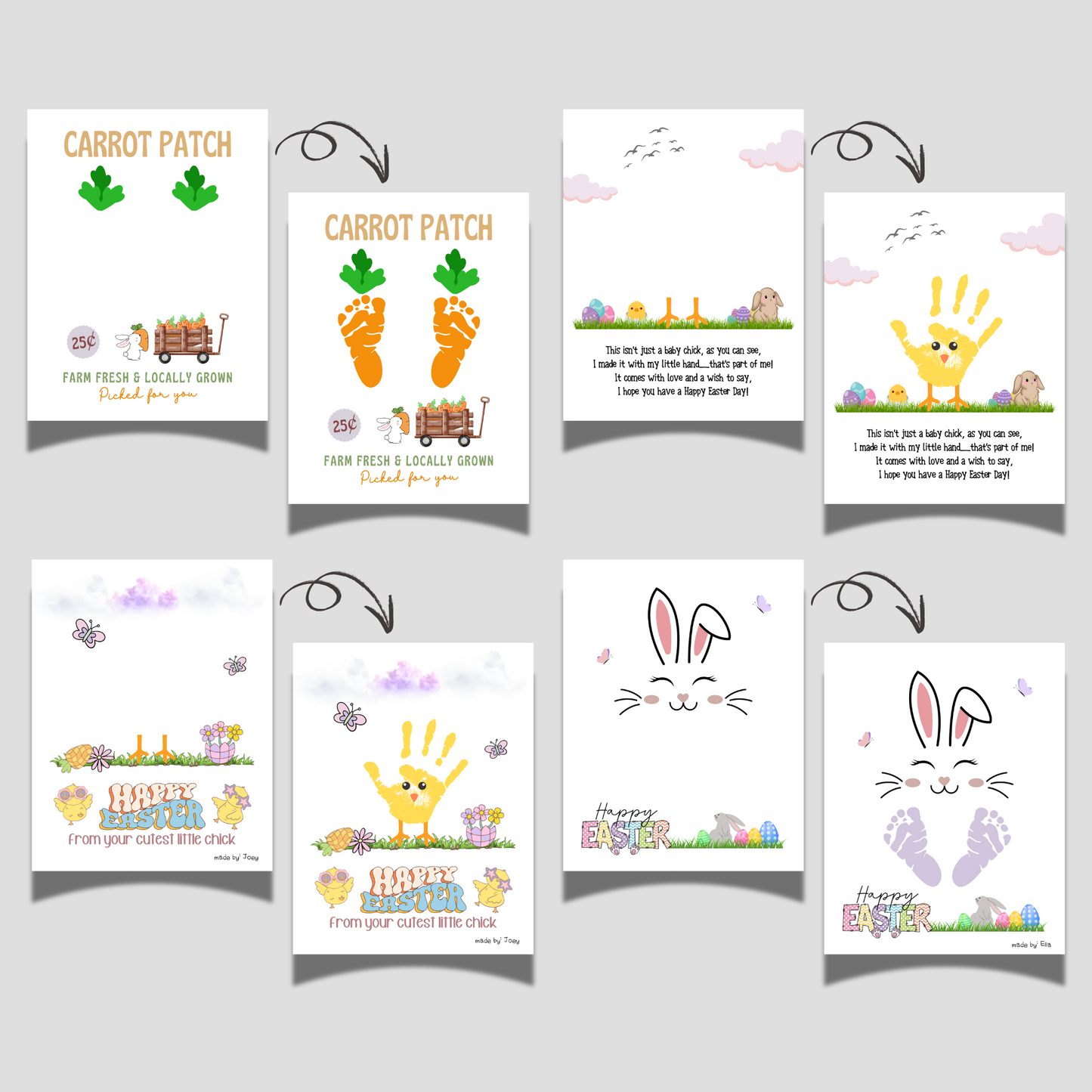 Easter Crafts for Kids Printable, Handprint Footprint DIY Card Wall Art Activity Keepsake Personalized Gift Child Baby Toddler