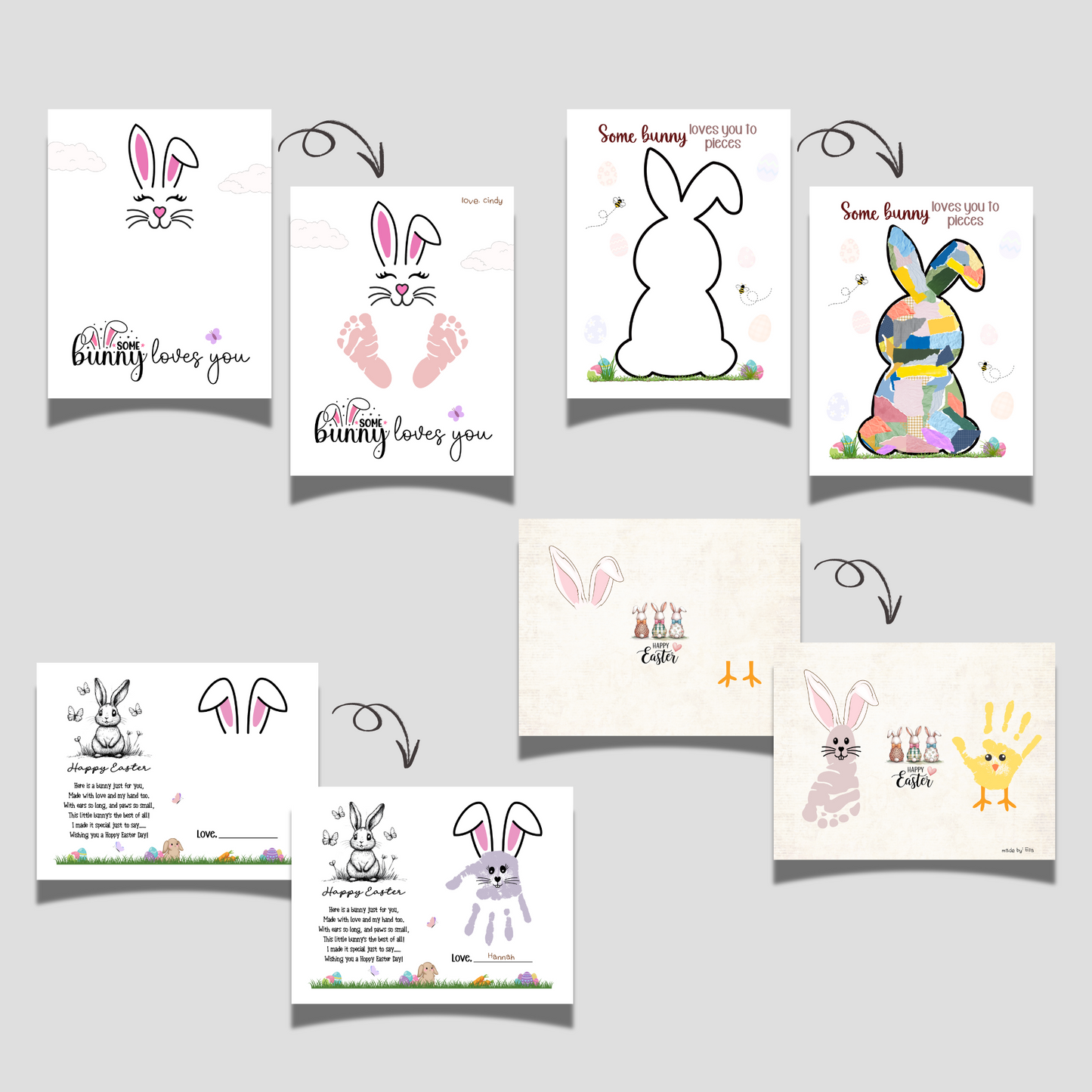 Easter Crafts for Kids Printable, Handprint Footprint DIY Card Wall Art Activity Keepsake Personalized Gift Child Baby Toddler