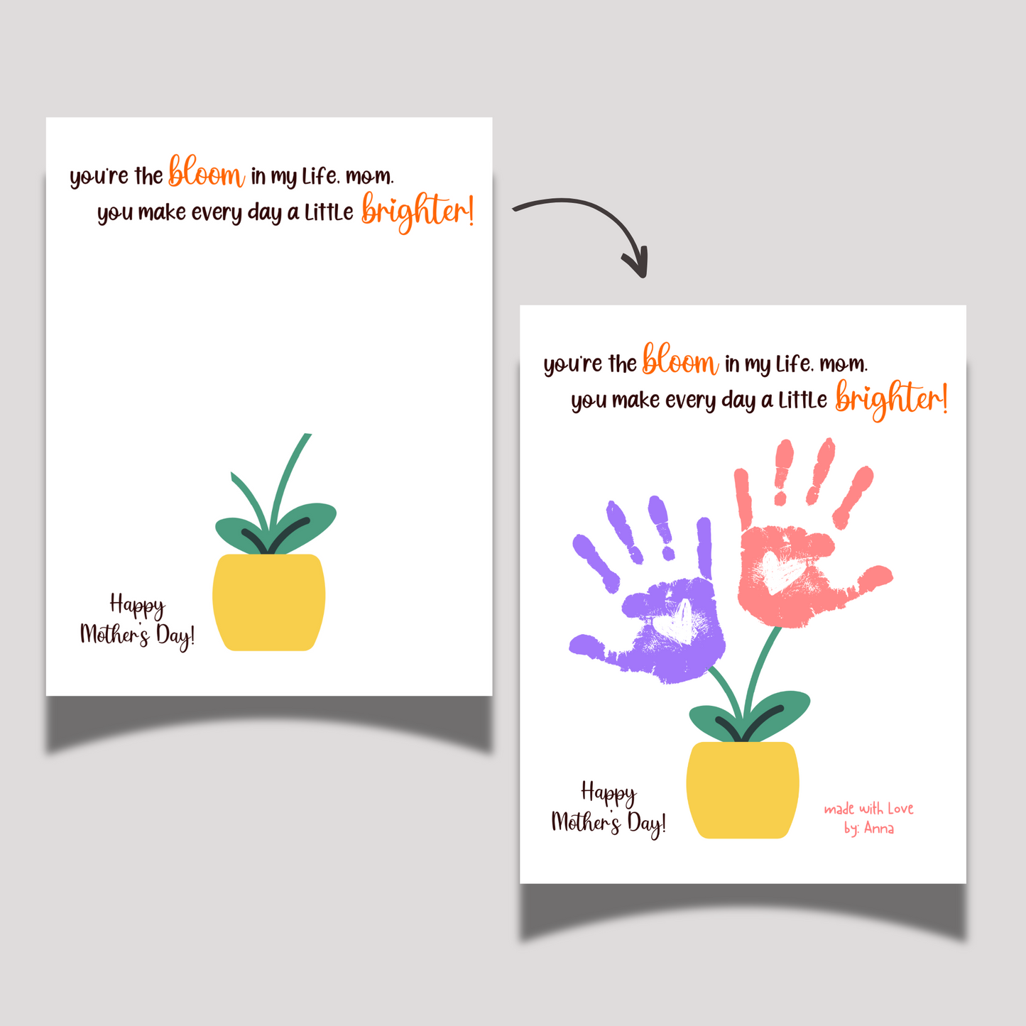 Mothers Day Handprint Flower Vase Craft for Kids Printable, Card Art Mom Birthday Gift