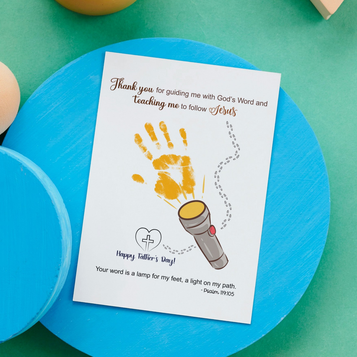 Father's Day Bible Craft Kids Printable, DIY Handprint Card Scripture Art Sunday School Activity Gift for Dad Grandpa from Christian Toddler