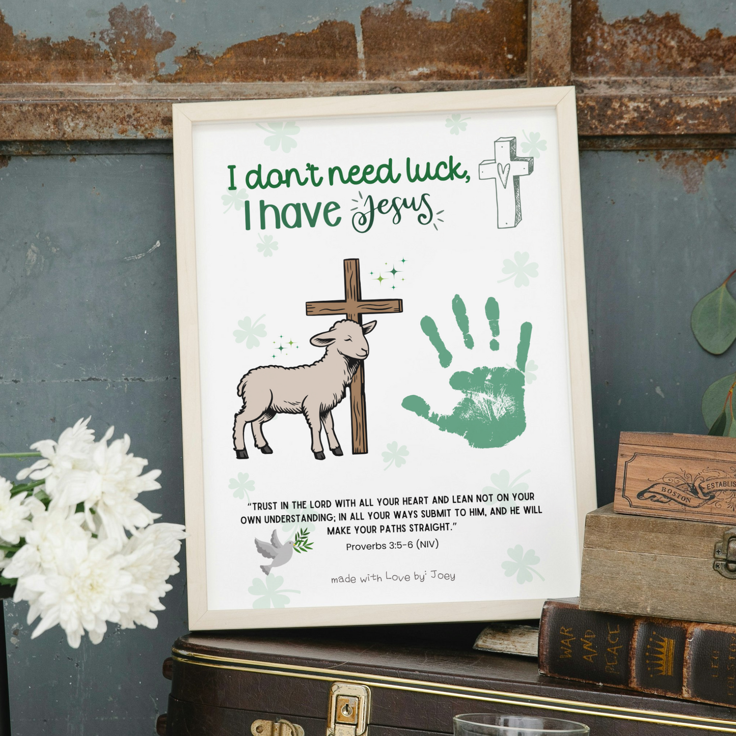 St Patricks Day Christian Bible Scripture Handprint Craft Printable, DIY March Jesus Art Keepsake for Sunday School Church Kids Activity