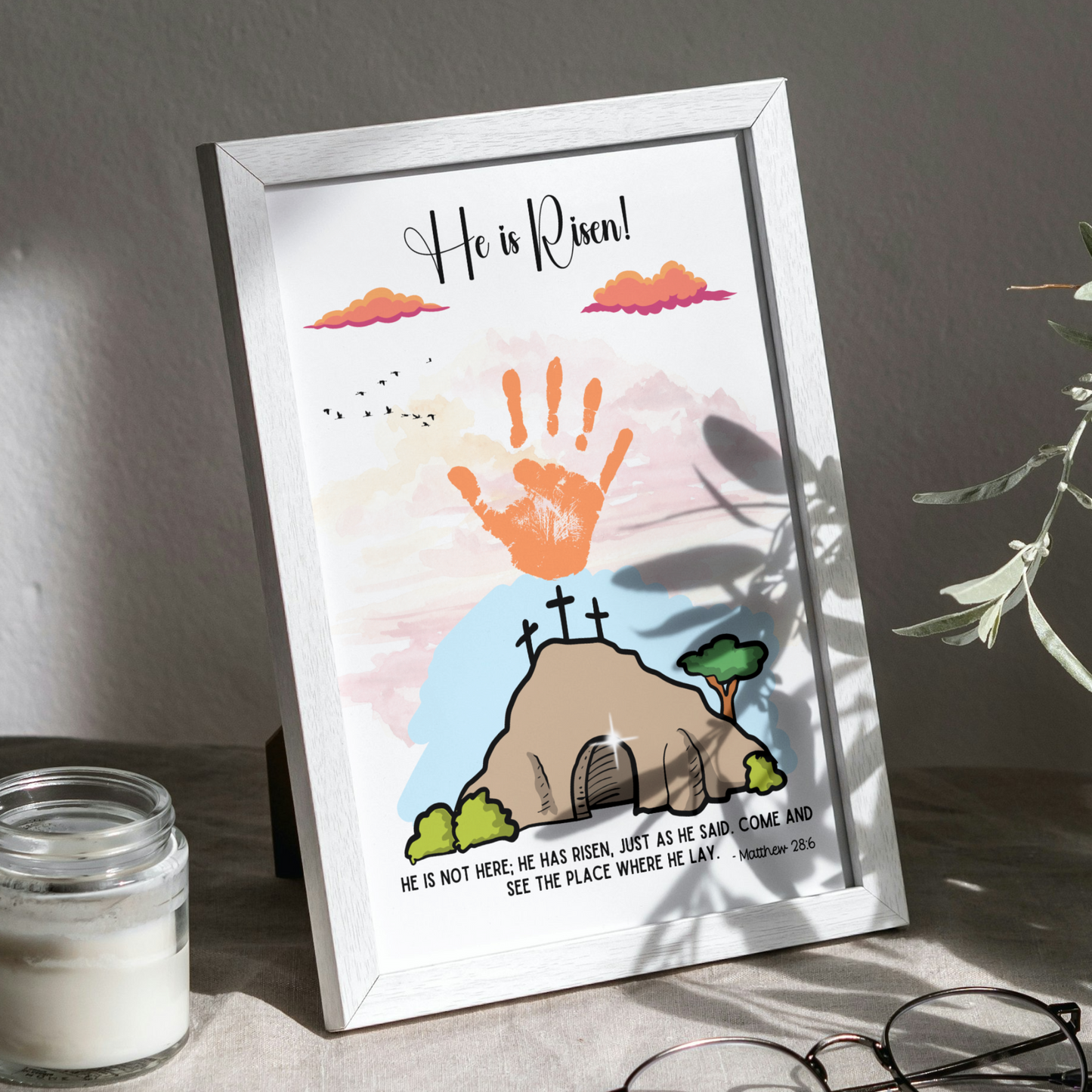 He is Risen Easter Handprint Craft Printable, Resurrection DIY Religious Christian Art for Kids Sunday School Preschool Activity