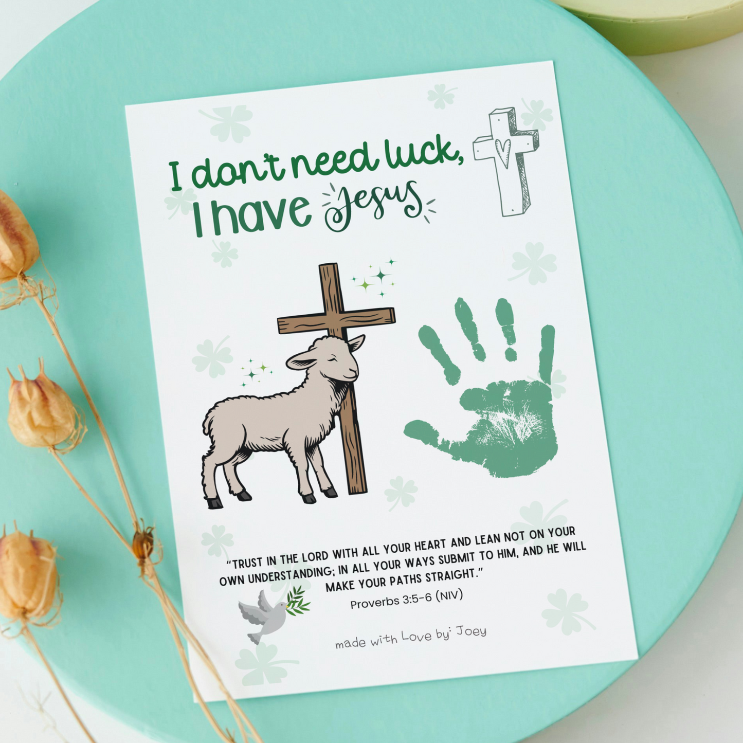 St Patricks Day Christian Bible Scripture Handprint Craft Printable, DIY March Jesus Art Keepsake for Sunday School Church Kids Activity